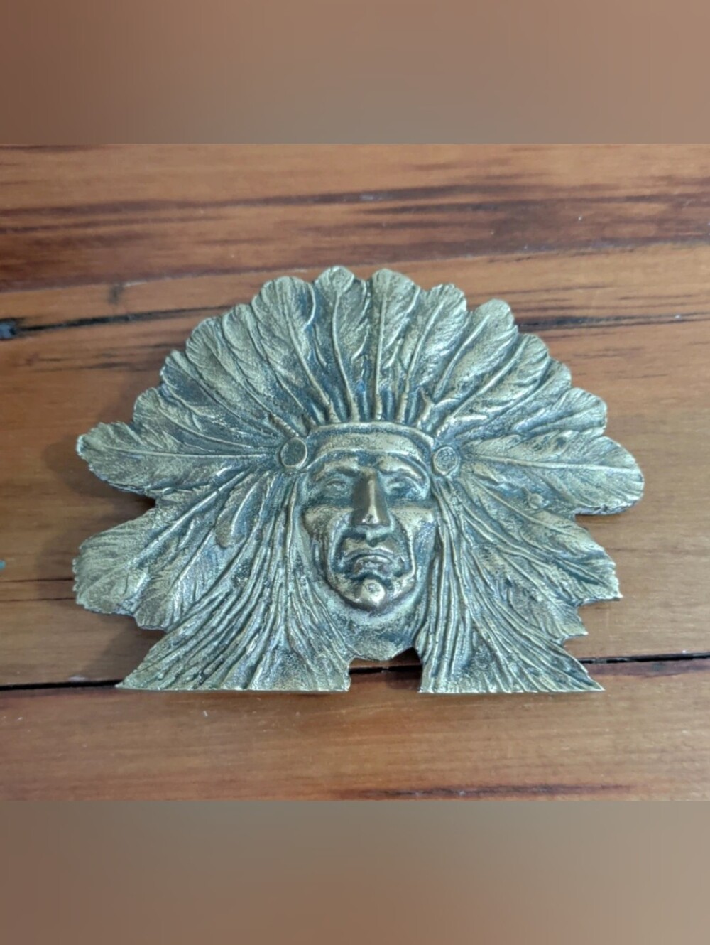 Vintage Solid Brass Belt Buckle Native Chief